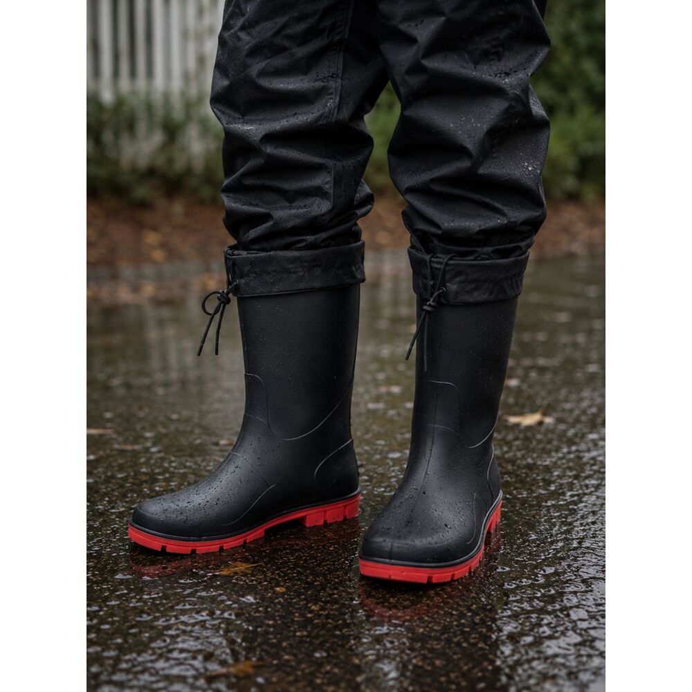 Black Waterproof Rain Boot with Red Sole 40 (Men's 7-7.5)